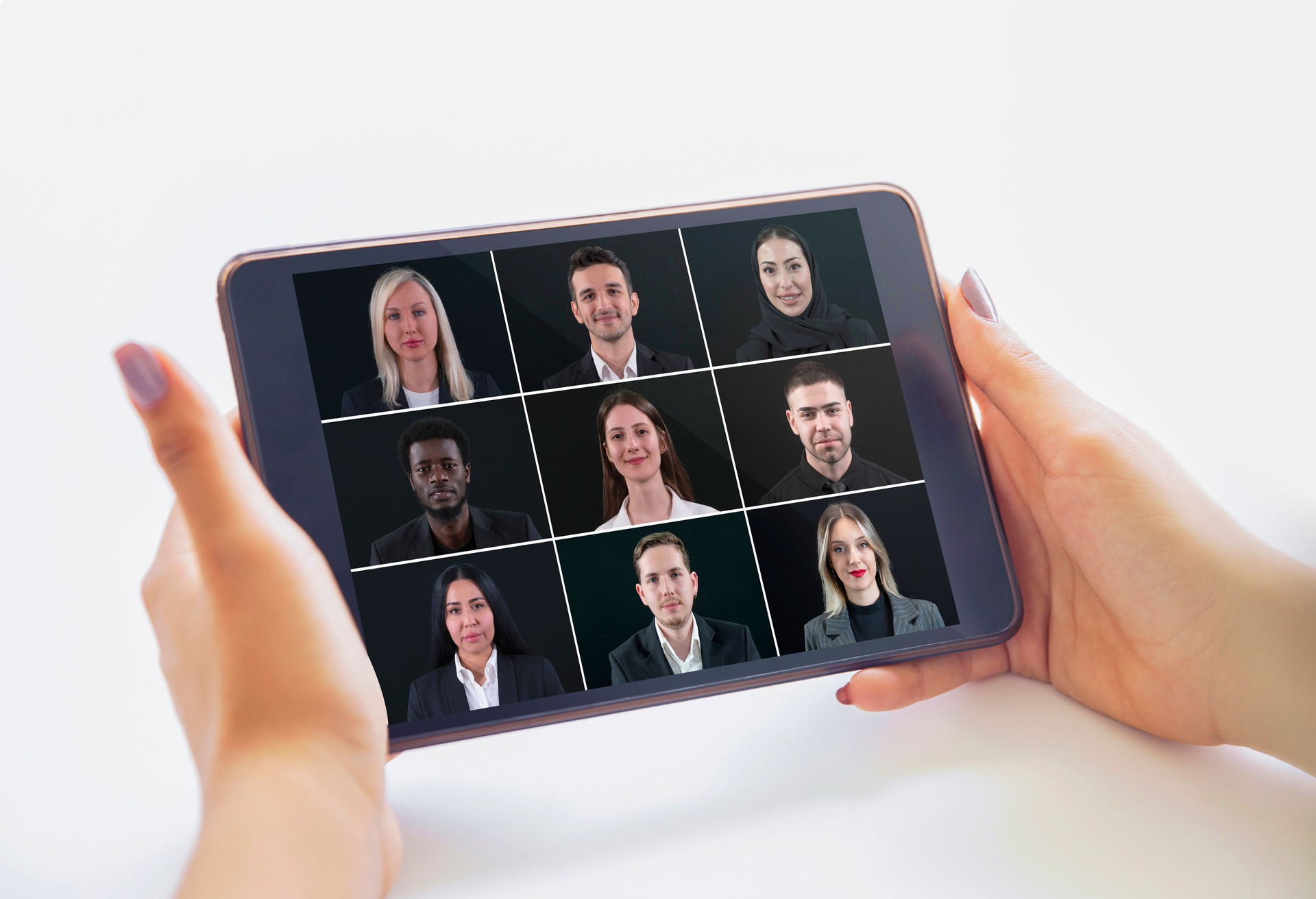 Multi-ethnic group of business persons having a video conference, Group of people.