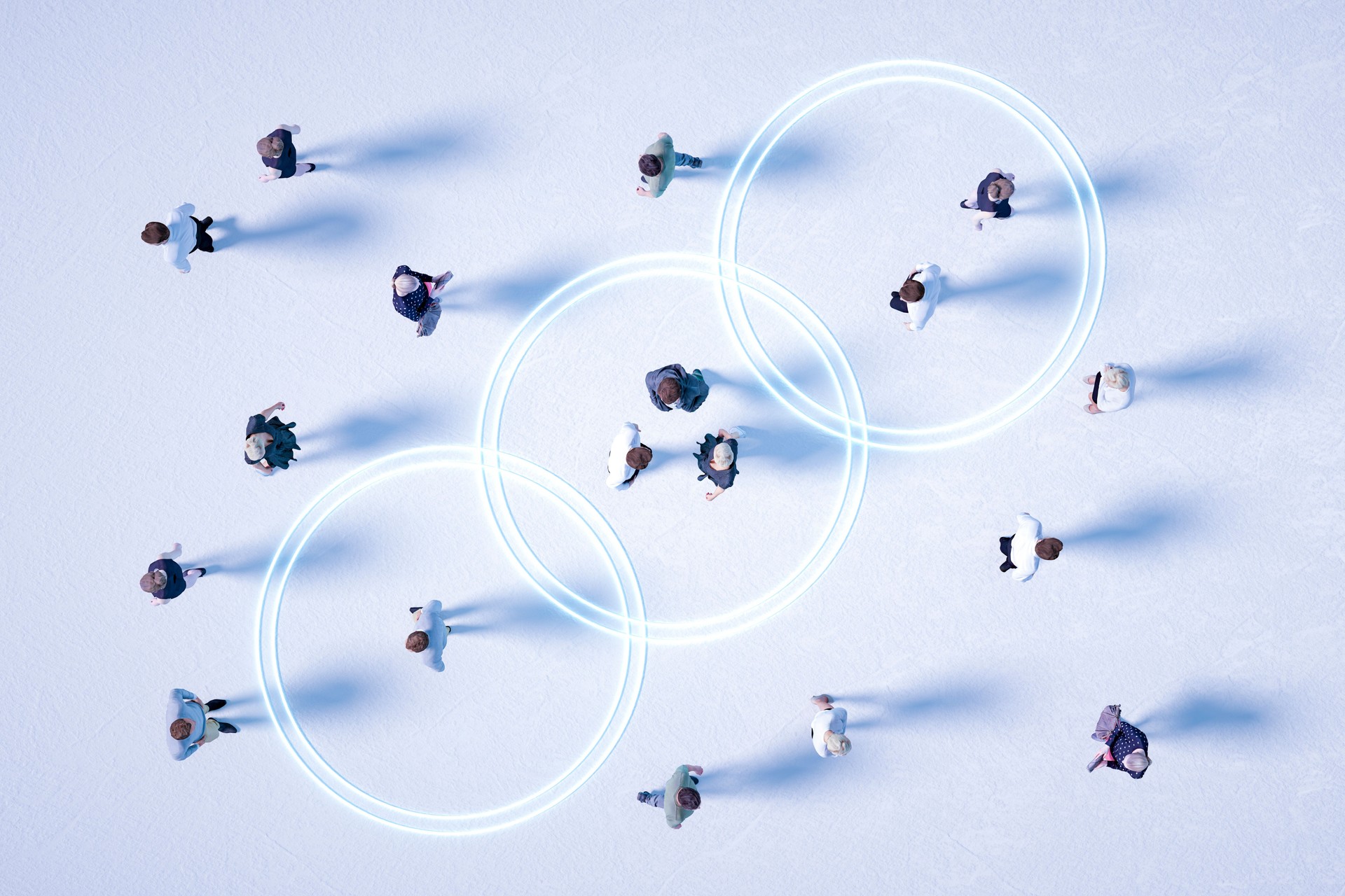 Top view of business people, digital meetings, virtual world meetings in metaverse.